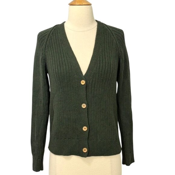Emerson Fry Low V-Neck Forest Green Cardigan Sweater Organic Cotton Soft Size XS - Picture 1 of 8